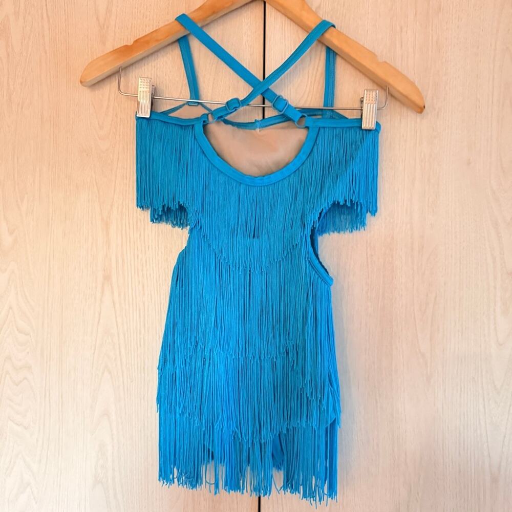 Weissman blue “see me now” cut out Fringe Dance Costume size Medium Child - Picture 6 of 10
